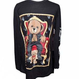 Black Mens King Bear Long Sleeve Tee